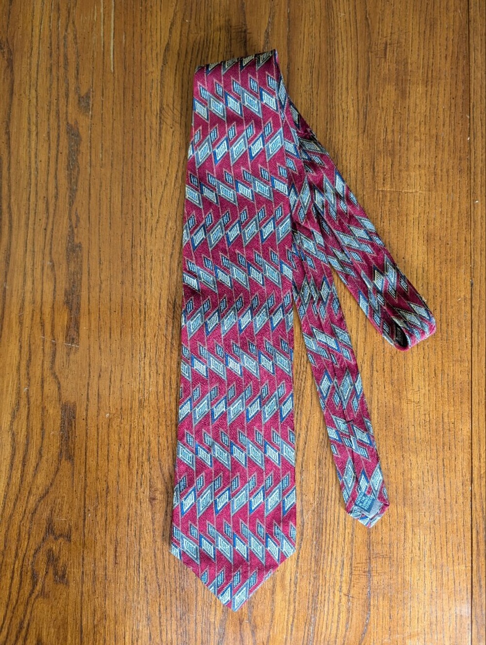 Roberto Villini Handmade 100% Silk Geometric Burgundy Red Men’s Tie